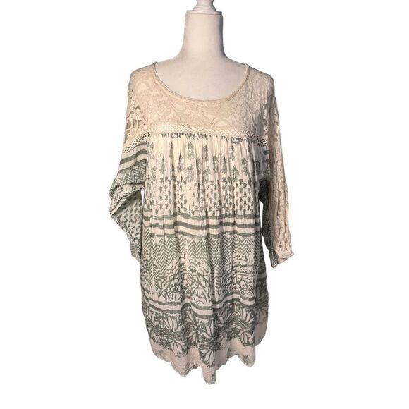 Free People Dresses & Skirts - Free People green and cream floral babydoll long sleeve dress - M